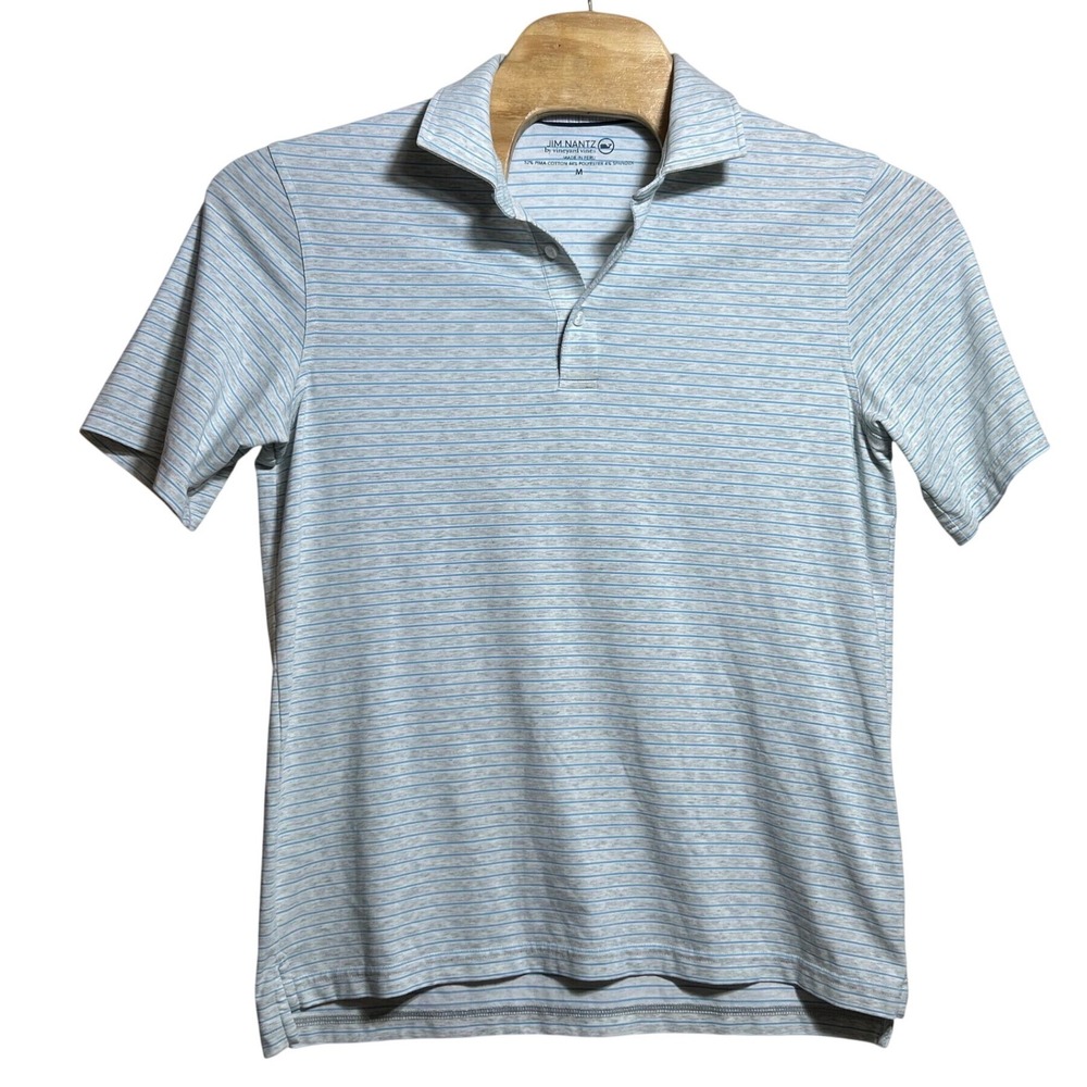 Vineyard Vines Jim Nantz Polo Shirt Mens Medium Blue Grey Striped Pima Cotton